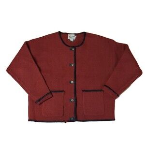 Woolrich Sweater Cardigan Womens Medium Red Button Up Embroidered Pockets